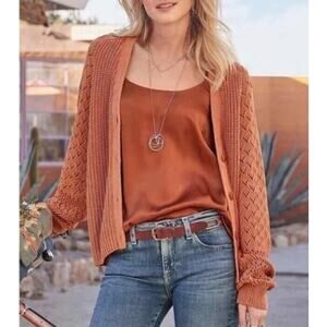 Sundance My Darling Pointelle Knit Cardigan Sweater Size S Feminine Cotton